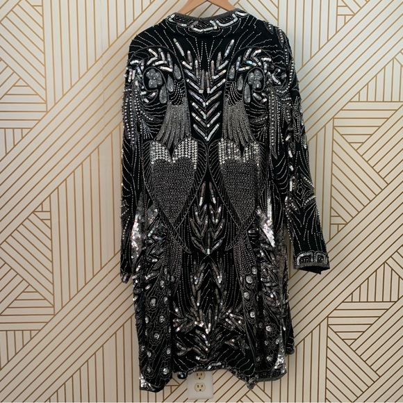 Vintage Beaded Sequined Tan-Chho 100% silk jacket duster one size fits most - Picture 8 of 10